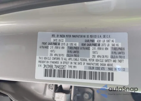 2022 Mazda Cx-30 Select z USA, uszkodzony, nr VIN 3MVDMBBL7NM453267